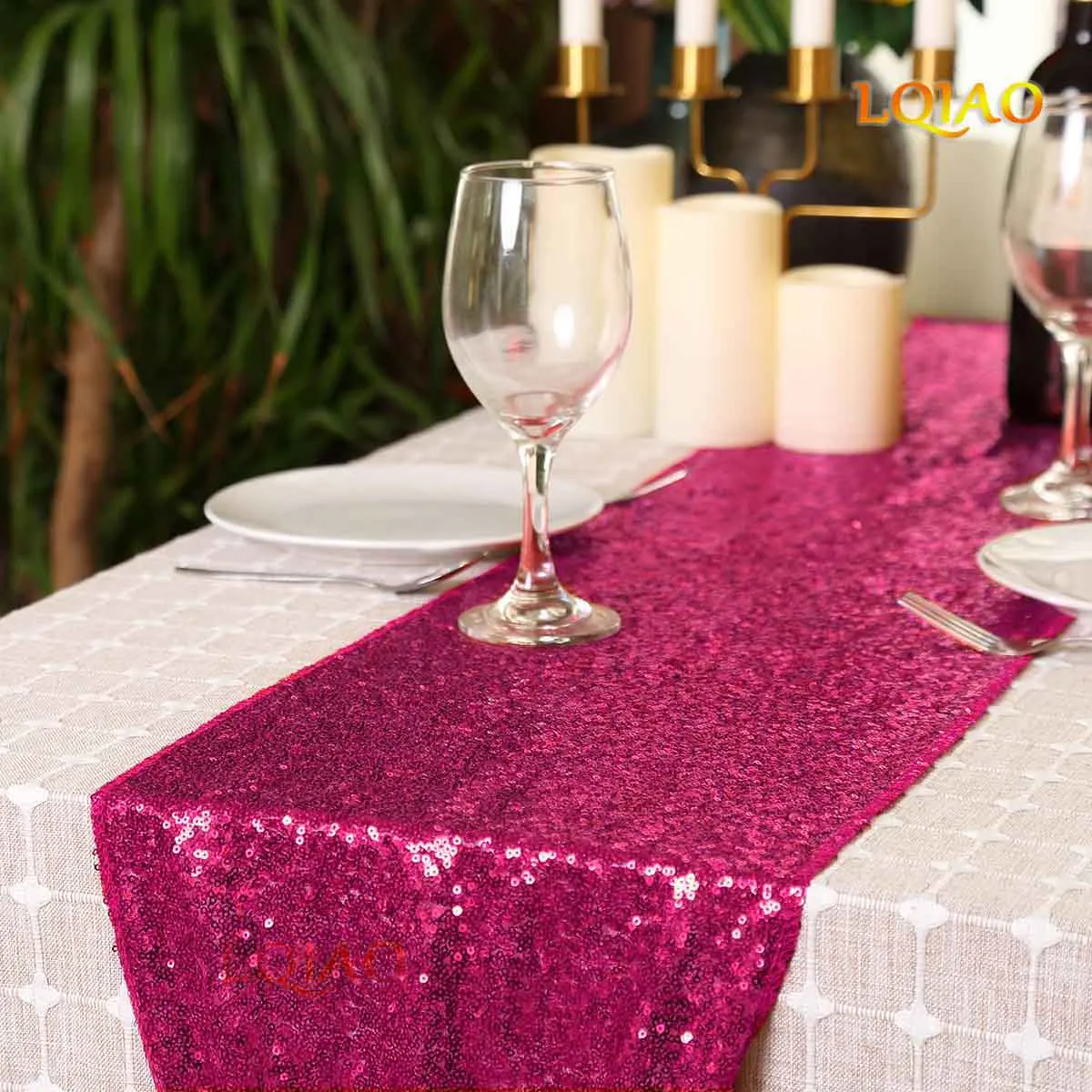 Camino de mesa con lentejuelas para fiesta, banquete, mantel, decoración de boda, 30x180/275cm, color fucsia, oro rosa y plata, 1 ud.