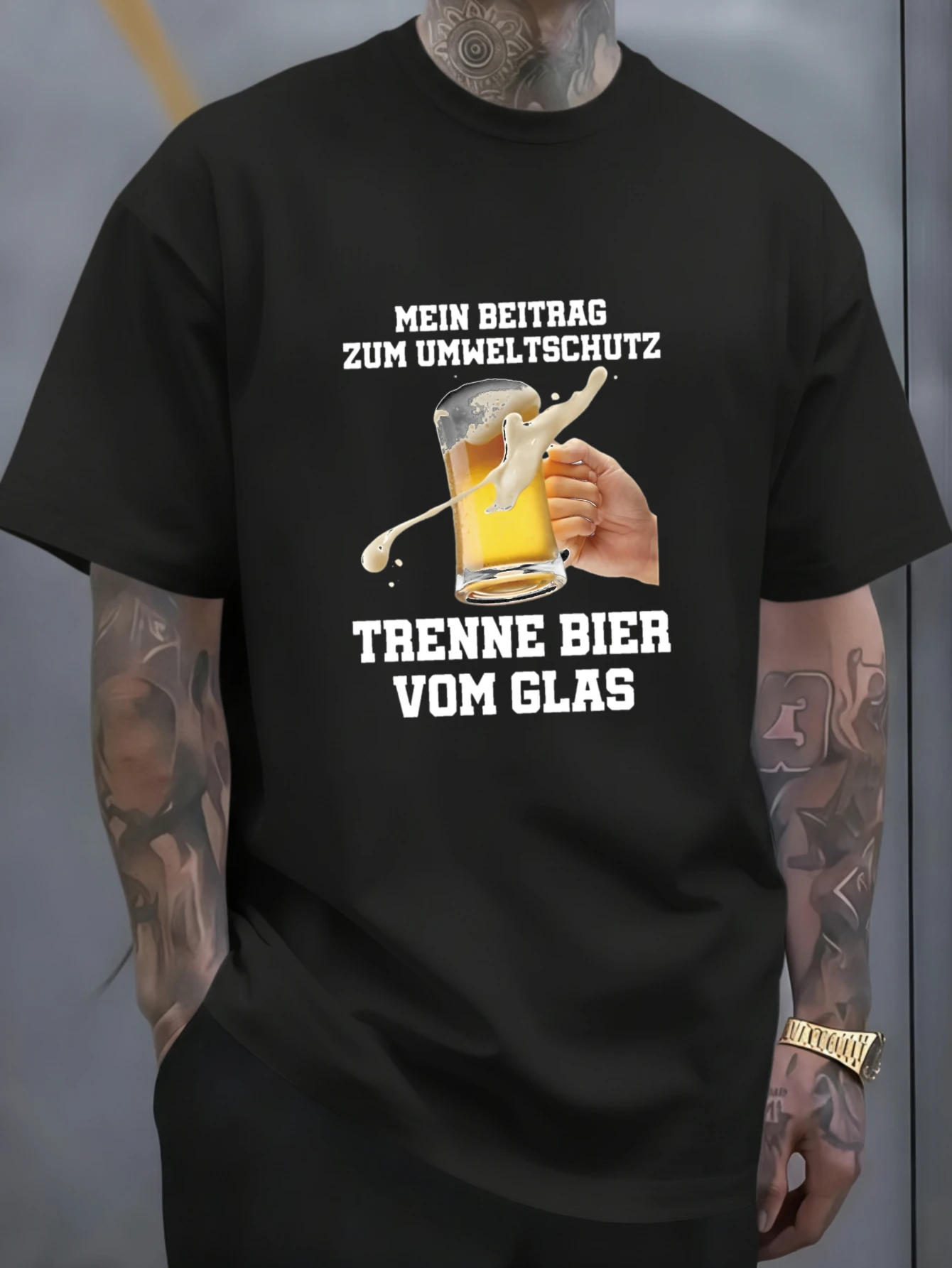 Joocar, mon contribution à la protection de l’environnement : T-shirt en coton décontracté, idéal pour toutes les saisons, avec un motif représentant une bière séparée du verre, col rond, tissu doux et extensible, manches courtes, imprimé tendance avec des lettres, style streetwear, cadeau idéal pour les vacances.