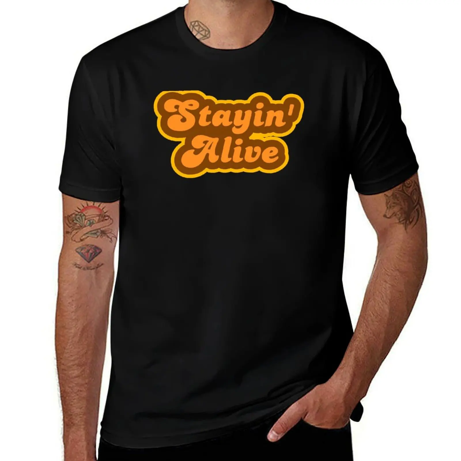 Stayin' Alive - Retro 70s - T-shirt avec logo, sensation fraîche, pour l'été