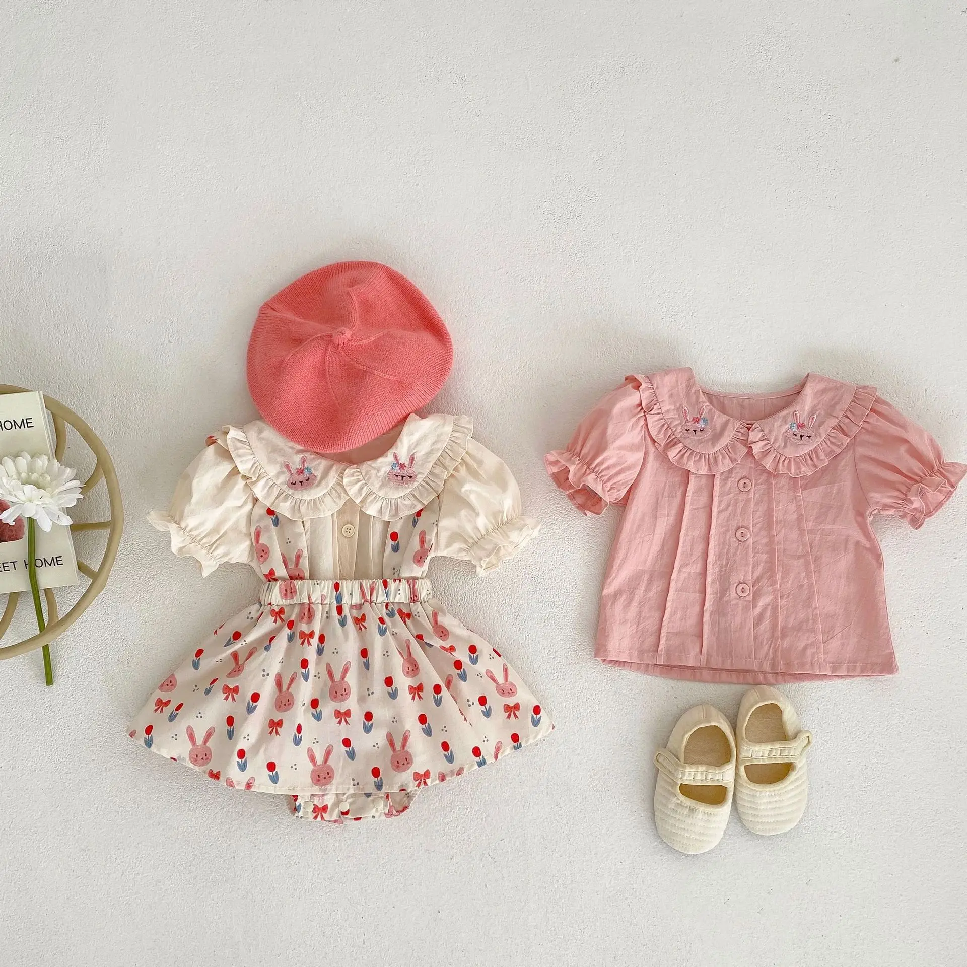 Instagram's new baby clothes, summer clothes, baby girls, buttocks, cute bunny ear straps, halter skirts, crawling clothes