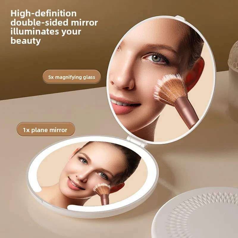 Portable Rechargeable LED Lighted Makeup Mirror Flip-On Sensor Compact Pocket Mirror for Women Daily