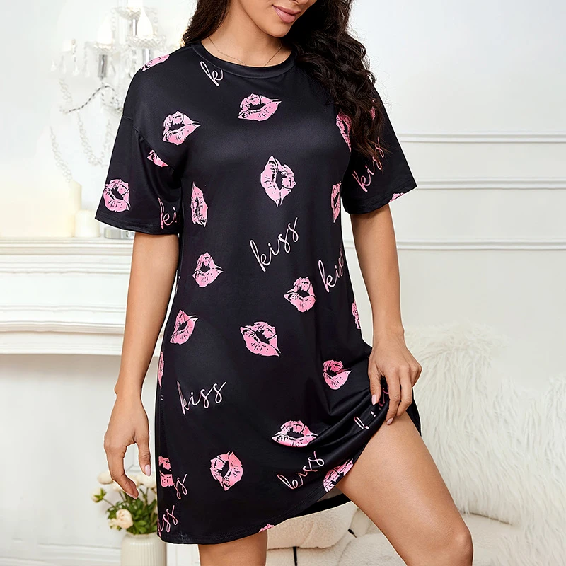 Damen-Nachthemd, Sommer, kurzärmelig, Schlafshirt, Rundhalsausschnitt, T-Shirt-Kleid, weiches Nachthemd, Heimkleidung, Nachtwäsche und Loungewear – Detail 16
