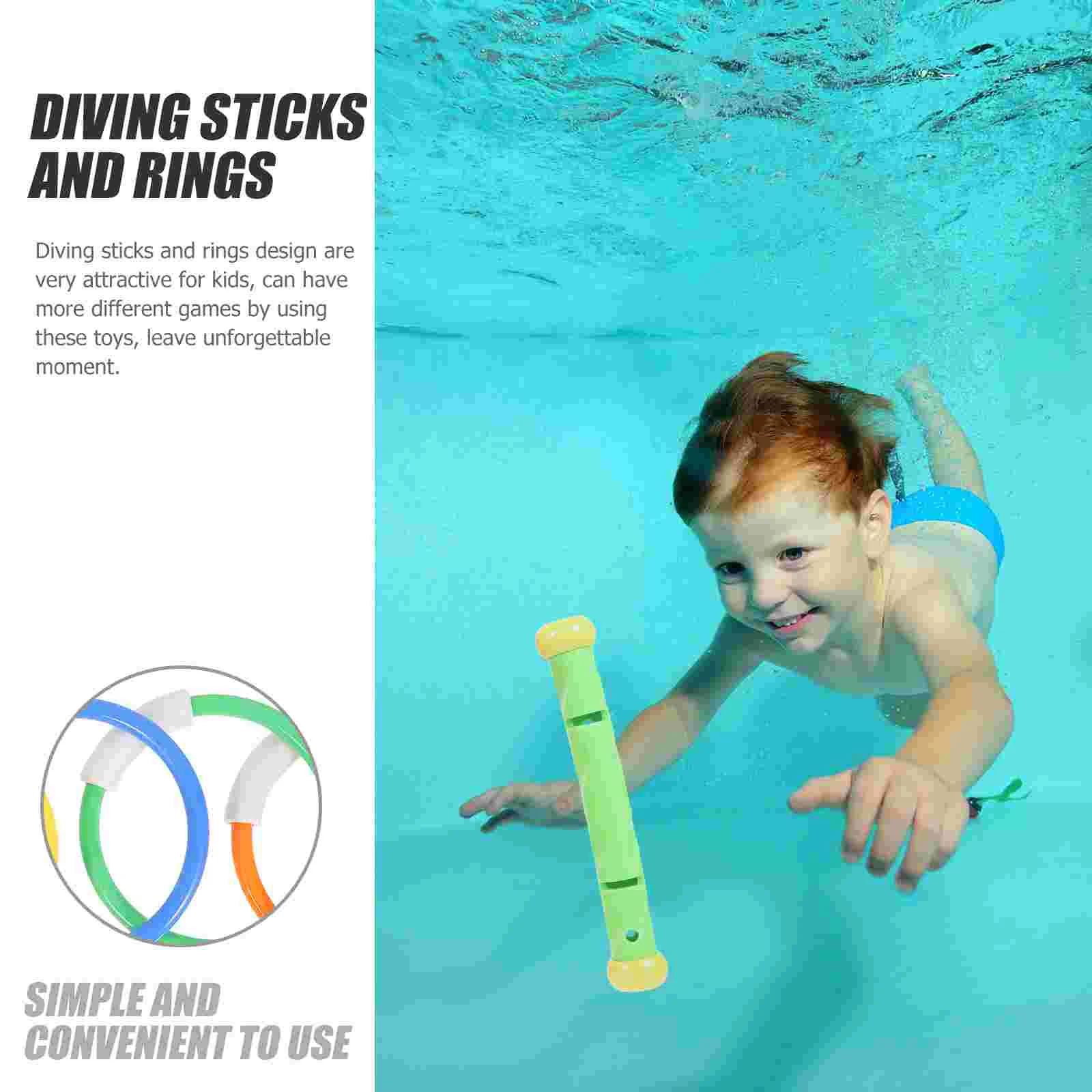 9 Pcs Diving Play Set Swimming Pool Toys for Kids Games Ages 8-12 Sticks Rings Dive Plastic