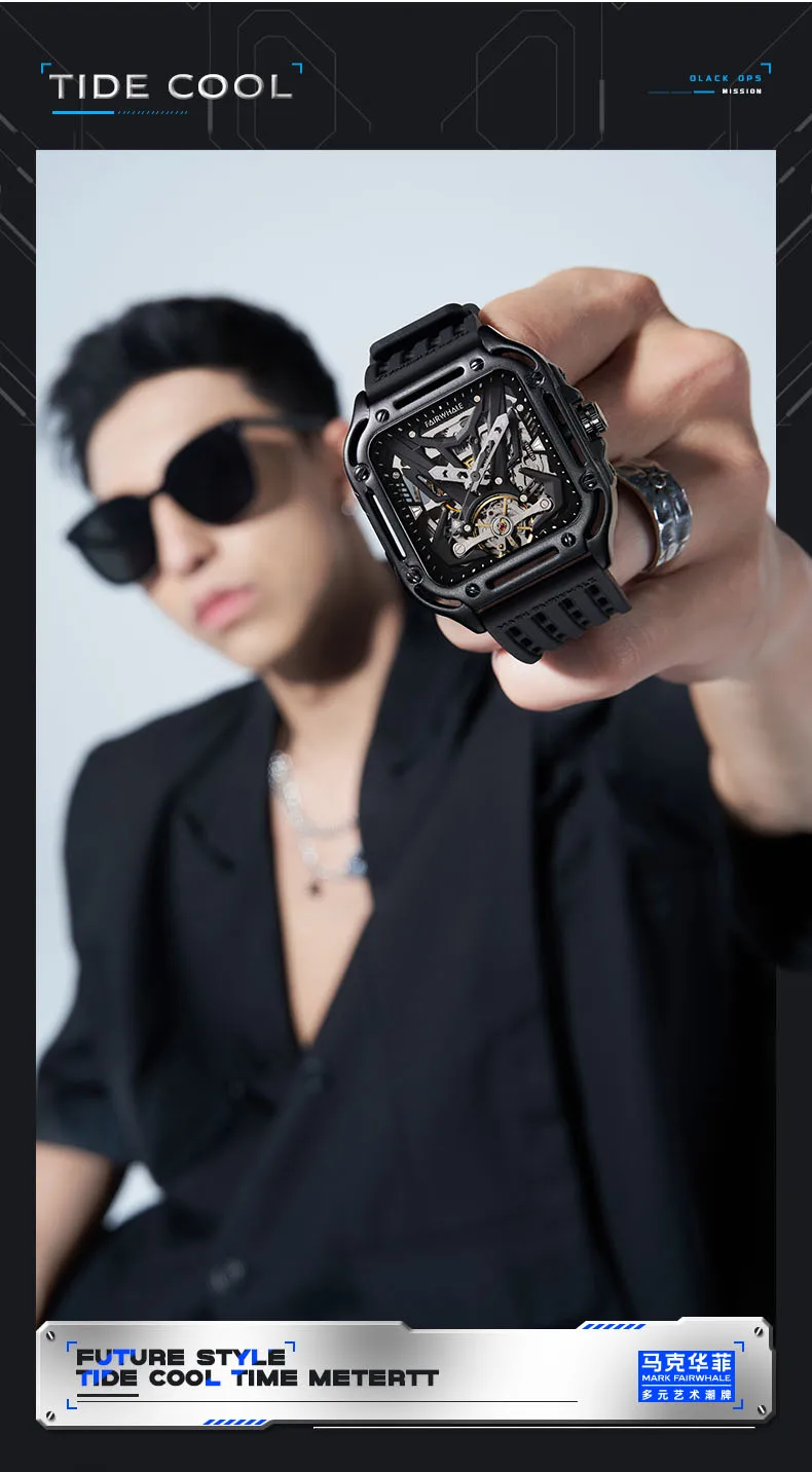 ファッション防水デジタルオンラインメンズリストバンド高級トゥールビヨン自動巻き機械式腕時計