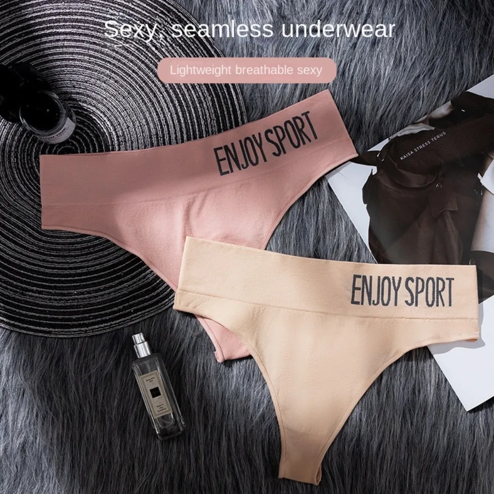 

Women's Underwear Sexy Sports Fitness Middle Waist Panties Letters Seamless Solid Color Underpants Female Lingerie