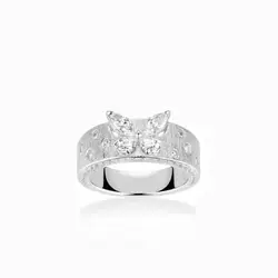 Bellux Brand Zircon Ring Silver Full Diamond White Butterfly Luxury Set Wide Edition 925 Silver Brushed Ring