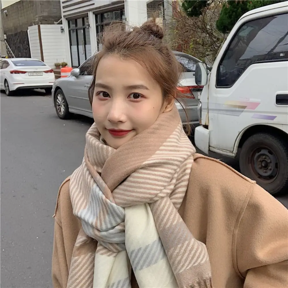 

Мягкий клетчатый шарф в корейском стиле, утолщенный ветрозащитный женский кашемировый шарф, простой элегантный зимний теплый шарф на каждый день