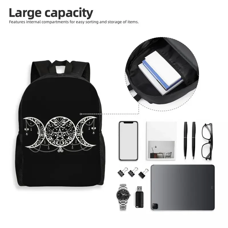 Customized 3D Print Triple Moon Goddess Backpacks Pentagram Pagan Wiccan School College Travel Bags  Bookbag Fits 15 Inch Laptop