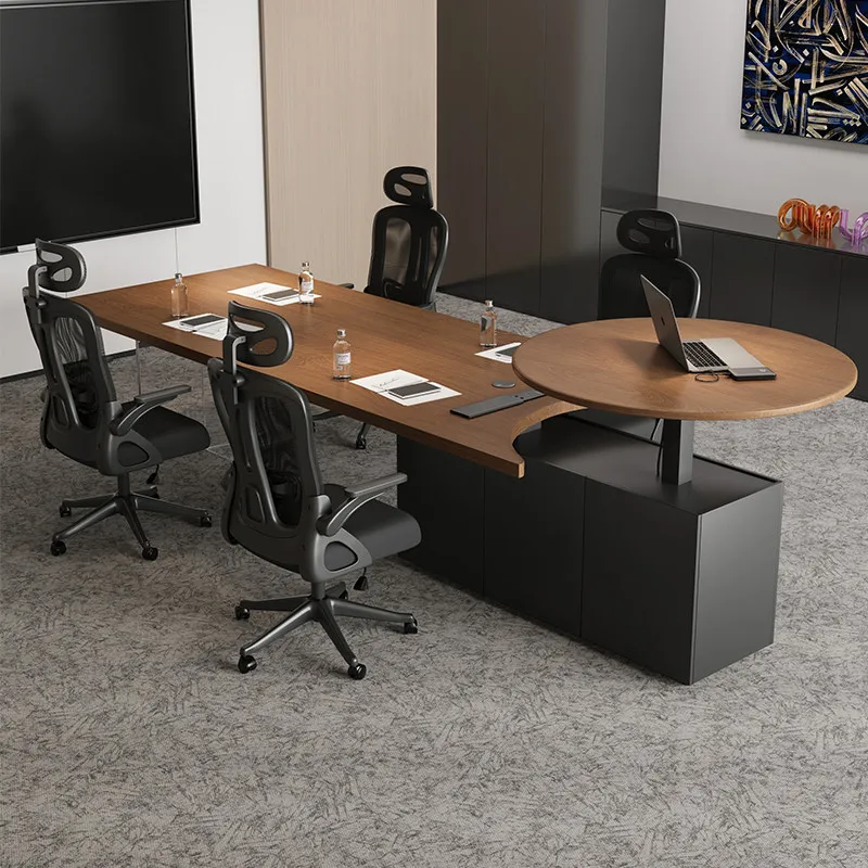 Semicircular solid wood 10-person large conference table, light luxury high-end electric lifting desk