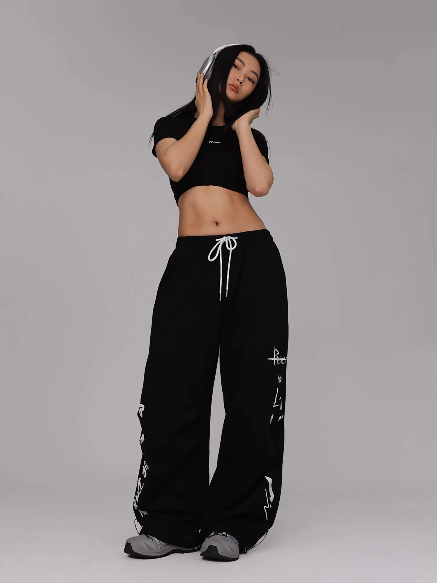 CBXLAB Street Dance Women\'s Black Street Graffiti Casual Pants  Hip Hop Dance Pants Jazz Gril Retro Sweatpants