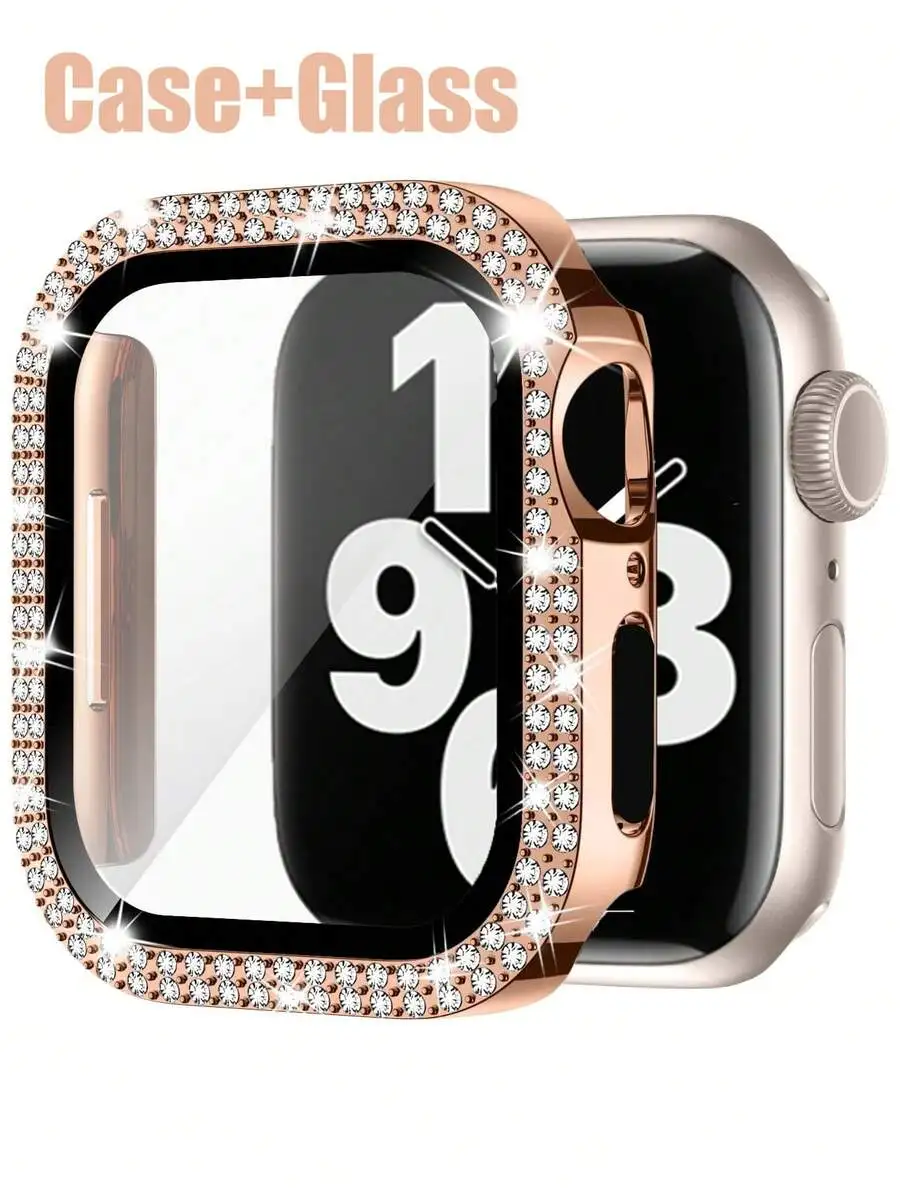 

Блестящий корпус для смарт-часов с кристаллами и стразами, с защитным стеклом для экрана, 40-46 мм