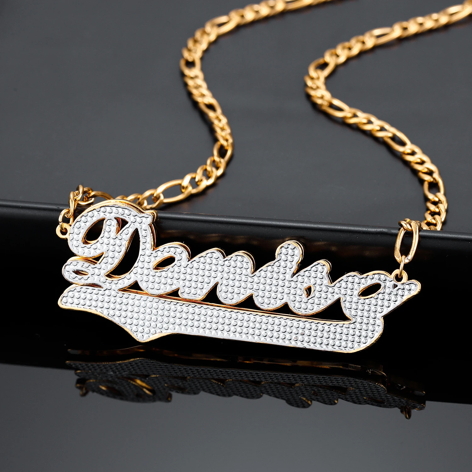 

Customized Two Tone Double Plate Gold Plated Name Necklace Personalized 3D Name Necklace For Women Gifts Stainless Steel Pendant