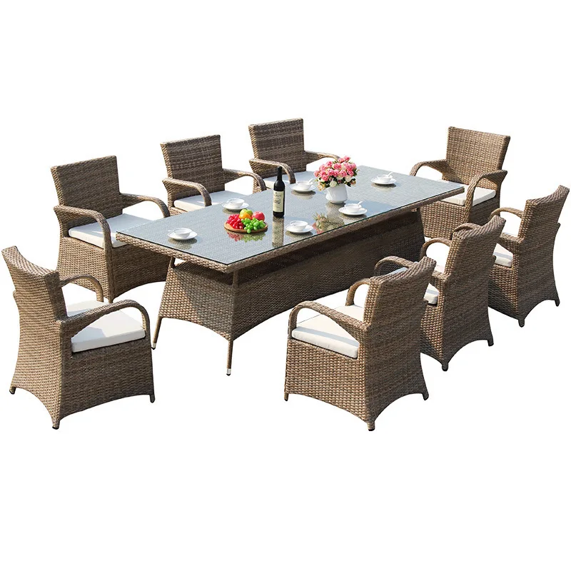 

Outdoor courtyard rattan table and chair large round table combination