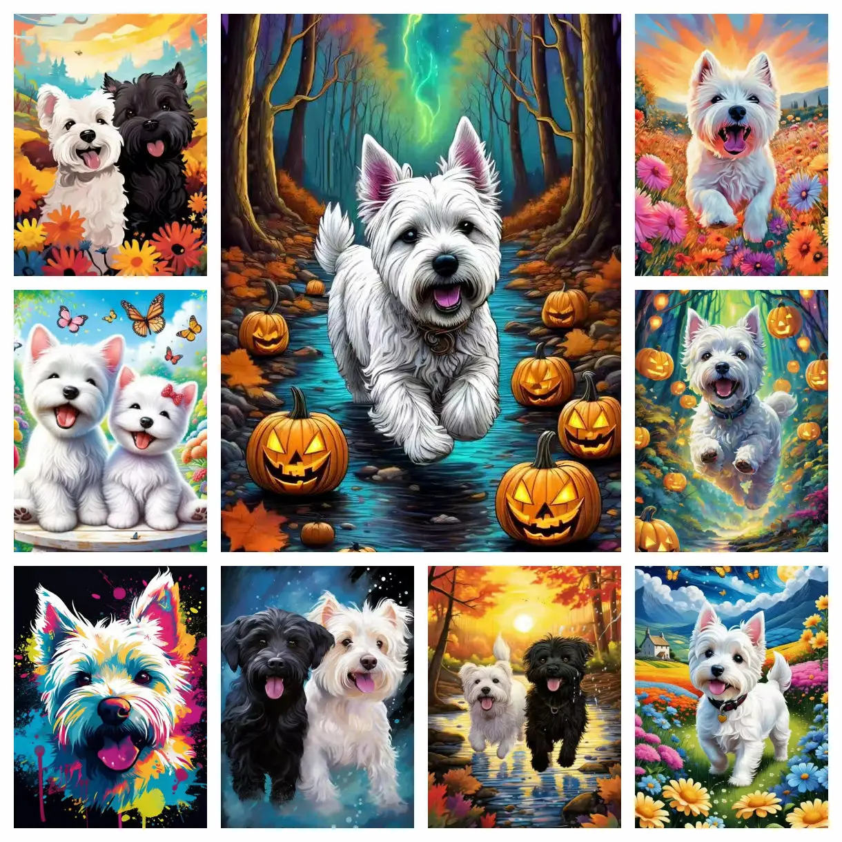 ويست هايلاند الأبيض جحر الماس اللوحة لطيف جرو الفن صورة DIY الماس التطريز فسيفساء النفط اللوحة ديكور المنزل