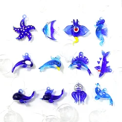 Aquarium Decor Floating Glass Marine Animal Pendant Blue Dolphin Seahorse Killer Whale Shark Octopus Sea Star Fish Seal Ornament