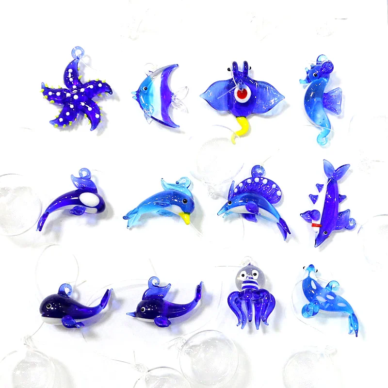 Aquarium Decor Floating Glass Charm Ocean Animal Fish Dolphin Seahorse Killer Whale Shark Octopus Sea Lion Starfish Seal Pendant