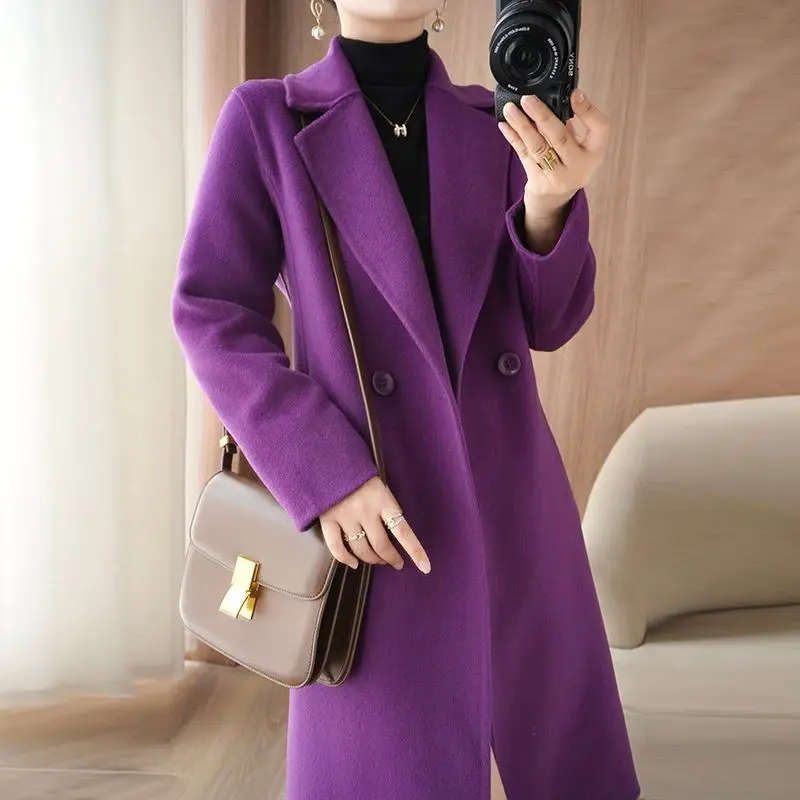 

Winter Woolen Coat Women Fashion Oversized Double Breasted Lapel Solid Color Loose Jacket Velvet Women's Long s V2