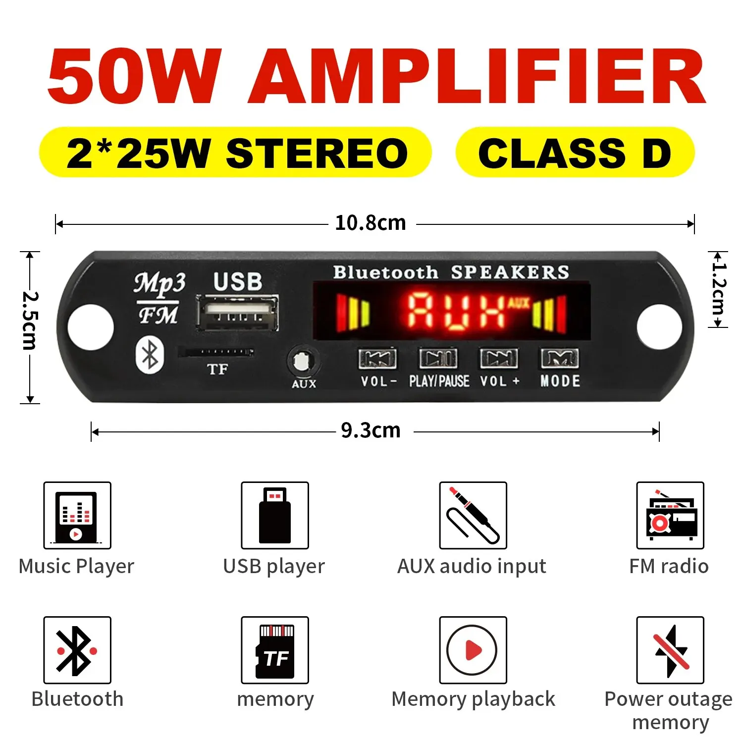 2*25W Amplifier MP3 Player Decoder Board 18V Bluetooth 5.0 50W Amplifier Car FM Radio Module Support TF USB AUX