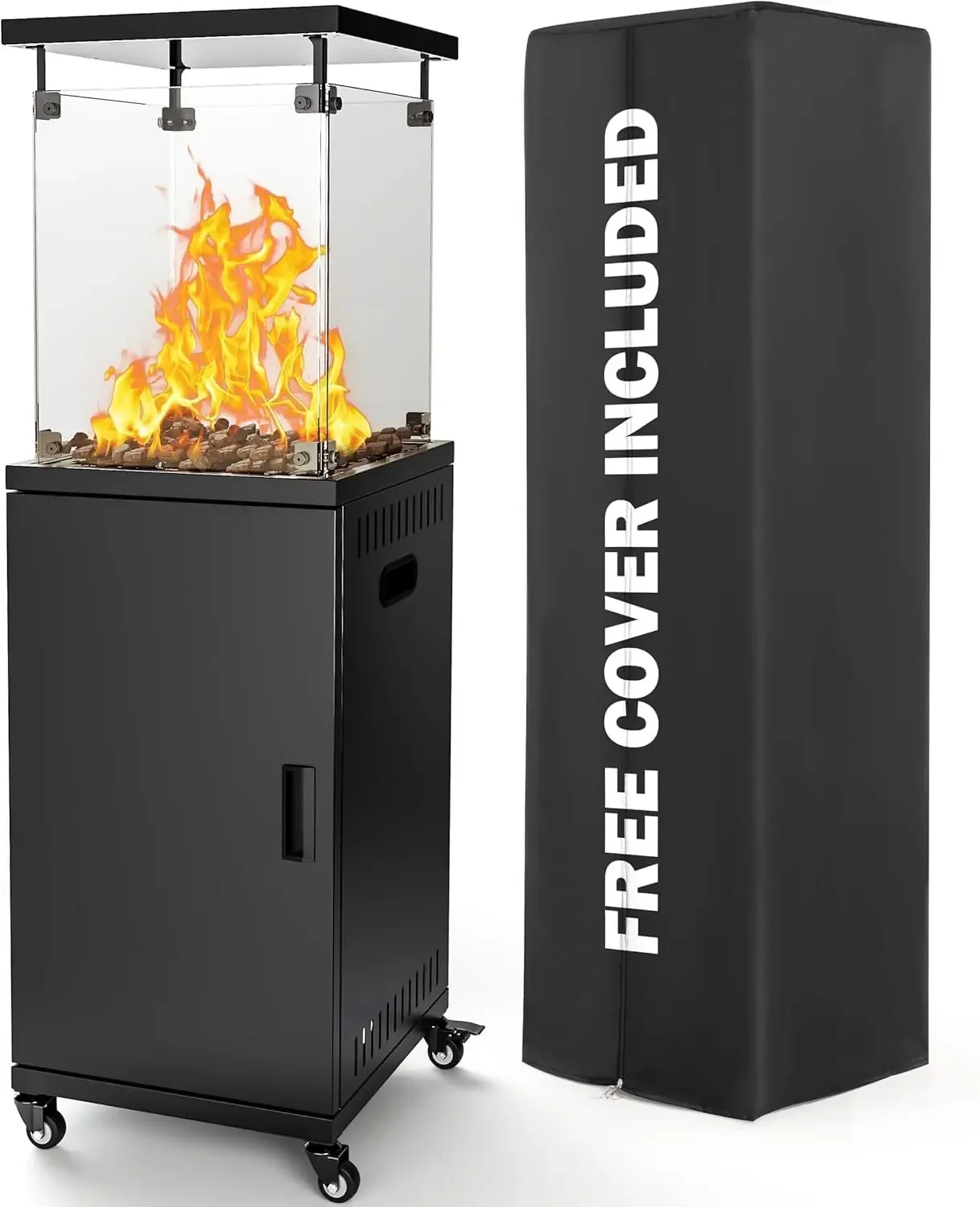 41,000 BTU Propane Patio Heater with Wheels & Cover, CSA Certified Outdoor Heater with Lockable Wheels for Backyard, Balcony, Ga
