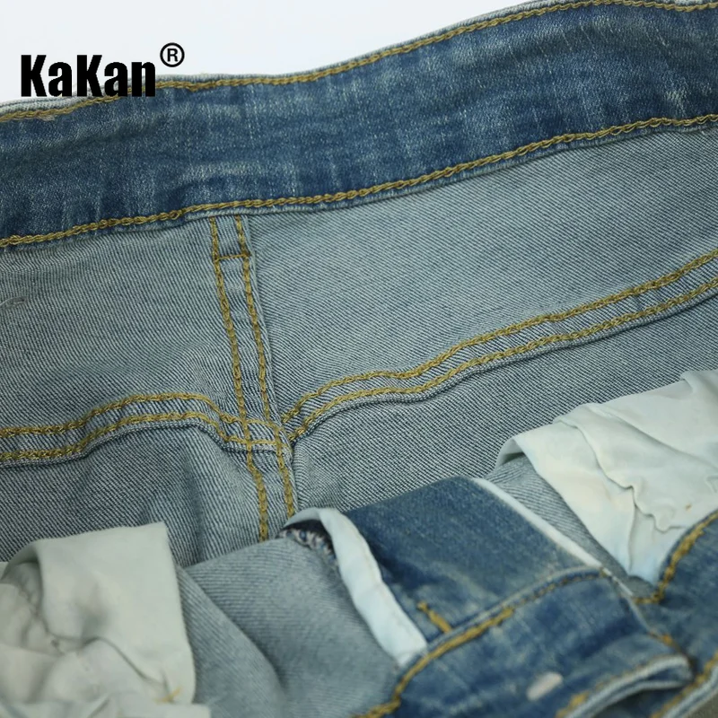 Kakan - European and American Street Micro Elastic Yellow Mud Sand Washed Jeans for Men, Youth Zipper Straight Length Jeans5820