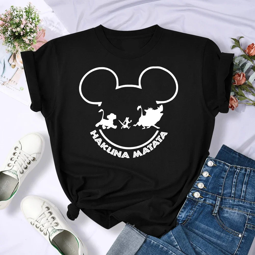 Camiseta feminina Hakuna Matata engraçada com estampa, desenho animado kawaii, camiseta gráfica O Rei Leão, camiseta Harajuku feminina casual