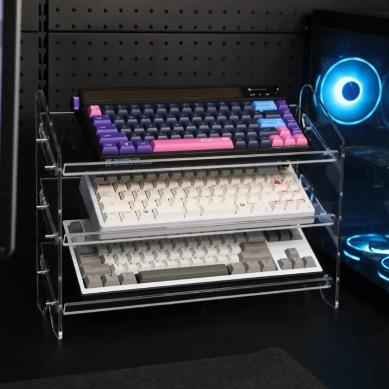 

Acrylic Keyboard Display Stand 3-tier Desk Transparent Storage Tool for Study Room Exhibition Hall Mechanical Mouse Holder Shelf