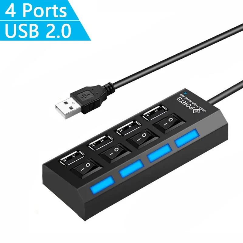 4 Ports USB 2.0 Hub Splitter Multi-Function Interface Hub Extender Hub Laptop Multi-Purpose U Disk Socket Extension USB Splitter