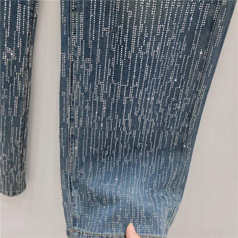 HKSH ربيع وصيف جديد إمرأة المد Y2K شيك شارع العليا موضة عادية مستقيم واسعة الساق الجينز الساطع الماس الدنيم السراويل HK5337