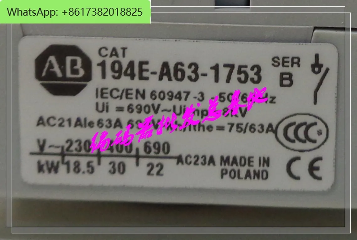 194E-A63-1753 B American AB load isolation switch cabinet door installation 3-pole E63A 6N