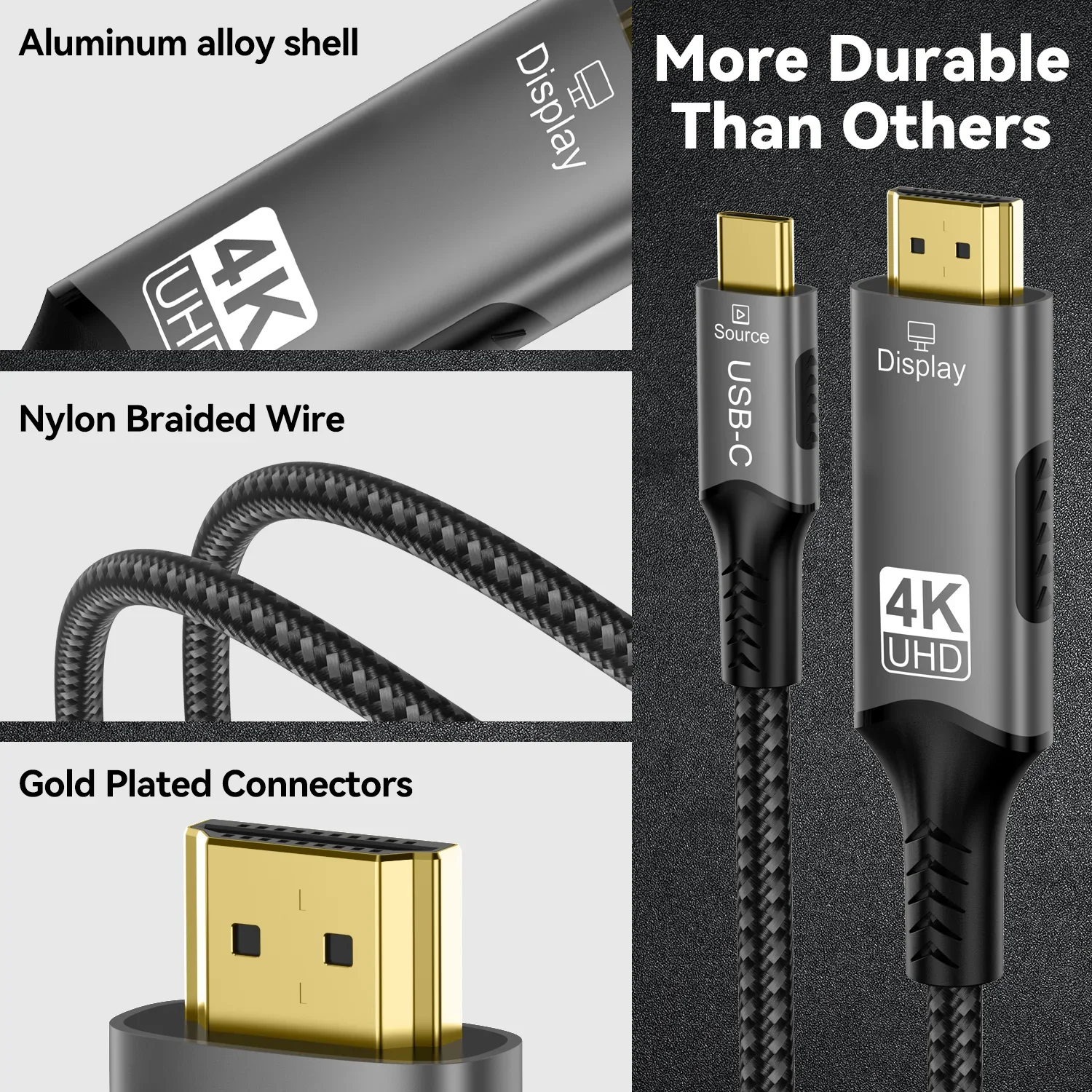 Kabel USB-C do HDMI 4K@60Hz dla Thunderbolt 3/4/5 MacBook Pro iMac iPad Pro, przewód Type-C do HDMI 2.0 — zdjęcie produktu 2