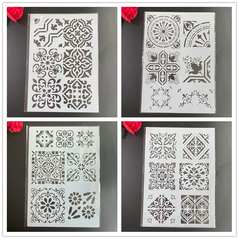 4pcs / set A4 Mandala vintage pattern Stencils Painting Coloring Embossing Scrapbook Album Decorative Template  cake stencils