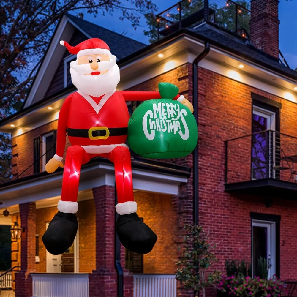

8FT Christmas Inflatable Sitting Santa Holding Gift Bags Outdoor Decoration Rooftop Balcony Garden Party Christmas Decor 2025