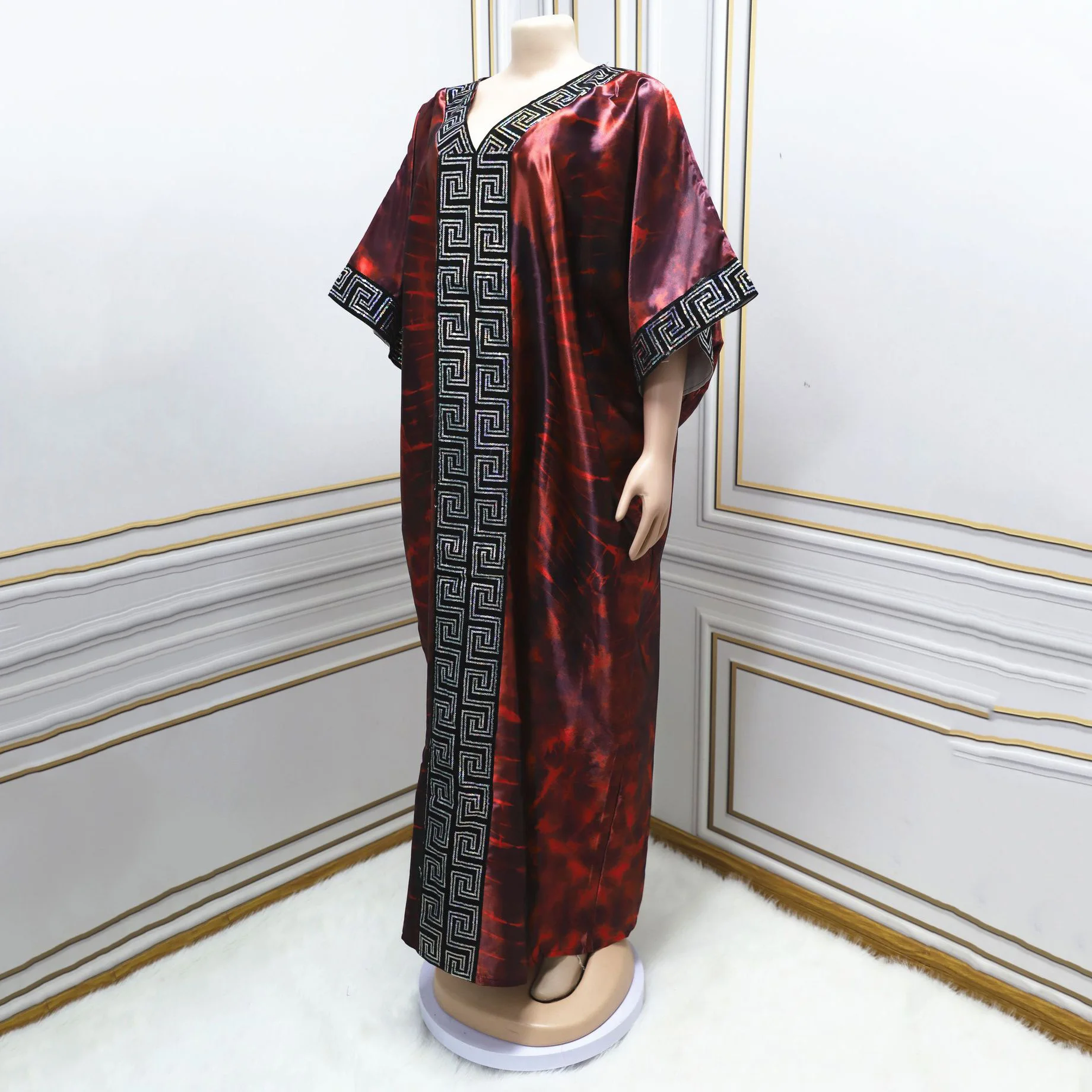 Elegant Muslim Dresses for Woman 2025 New V Neck Printed Straight Floor Length Luxury African Turkey Abayas Dashiki Proms Gowns