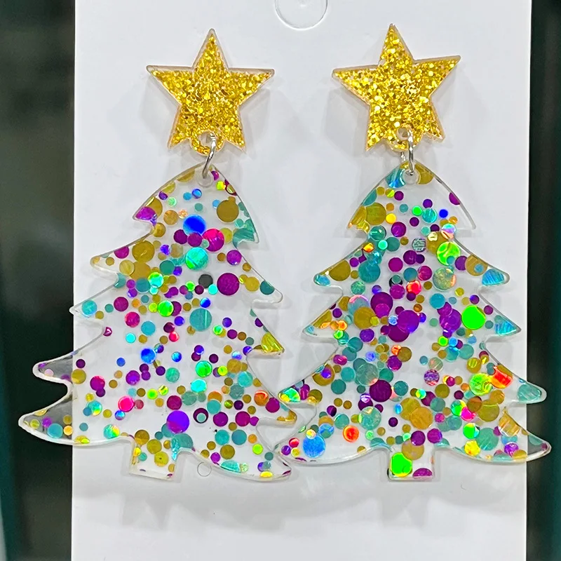 New Christmas Earrings Christmas Tree Flashing Colorful Christmas Lights Christmas Tree Shining Acrylic Earrings Decorative Gift