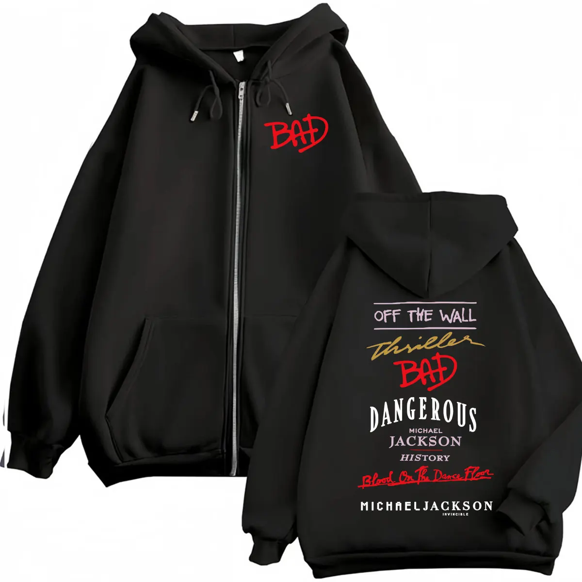 King of Pop Michael Jackson Bad Era Reißverschluss-Hoodie für Herren und Damen, Harajuku Streetwear-Jacke, Sweatshirt, Fleece, lässige Pullover mit Reißverschluss