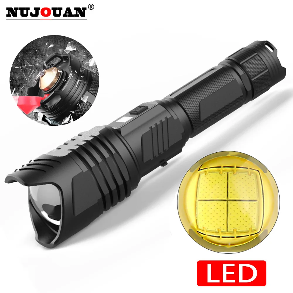 High Power Led Flashlights Self Defense Camping Supplies Lantern Rechargeable Lamp Torch Lights With Usb Charging  Safety Hammer