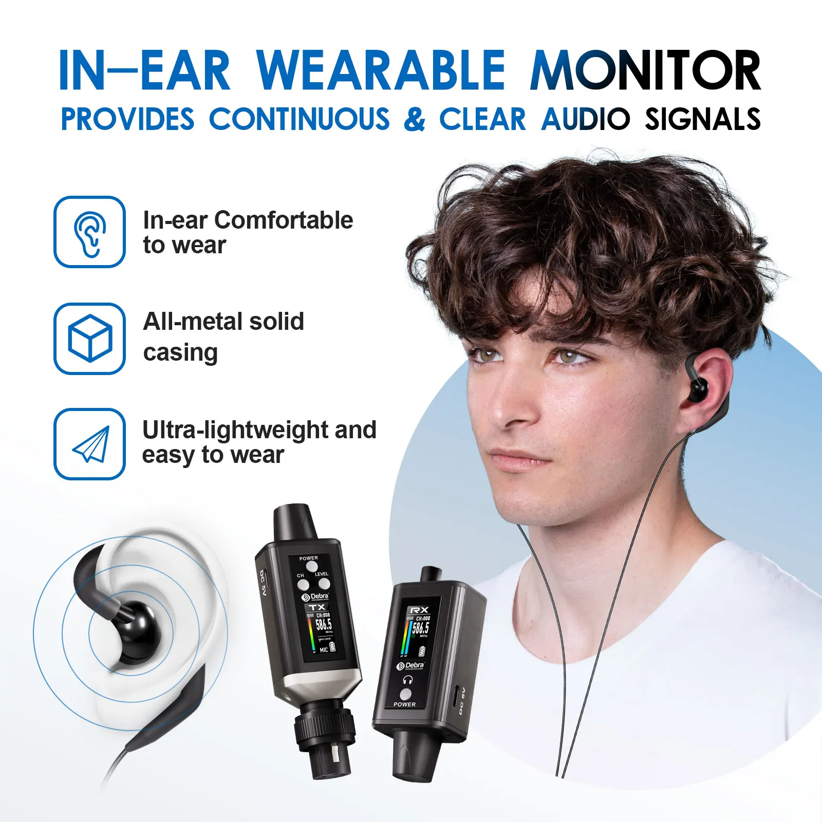 نظام المراقبة اللاسلكي Debra Audio UHF IEM EMX-1 المحمول القابل لإعادة الشحن مع 16 تردد قابل للتعديل على الشاشة 2025 جديد