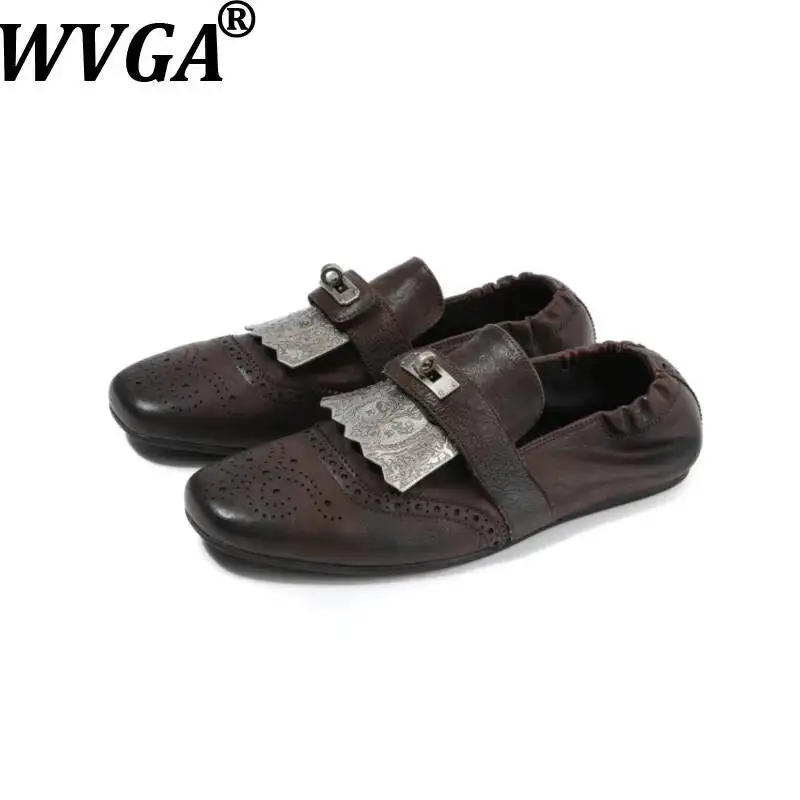 

WVGA Spring Summer New Men's High Street Metal Trendy Carved Slip-On Detachable Niche Chic Casual Derby Leather Shoes Ins W25779