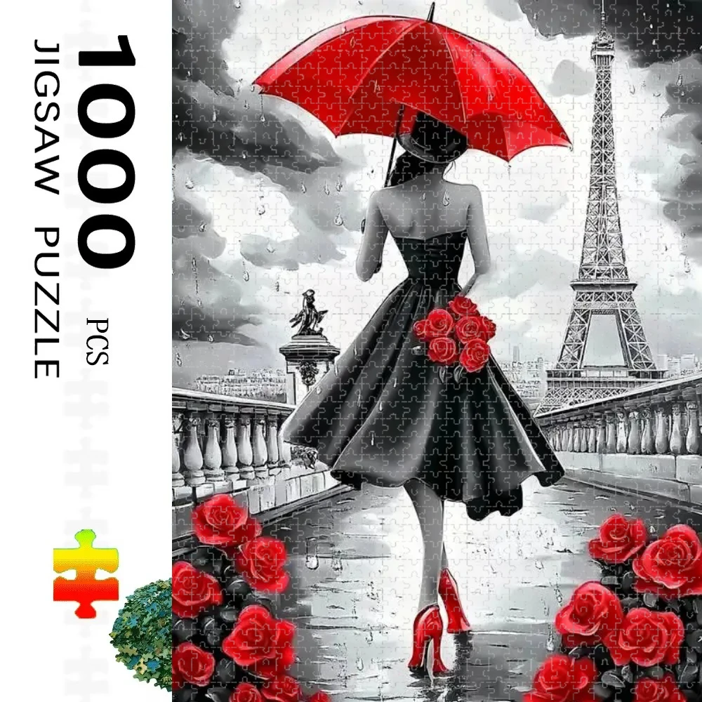 

1000pcs Adult Jigsaw Puzzle, Black Red Flower Tower Puzzle, Perfect for DIY Creative Fun with Family,Gift ，teasing Toy