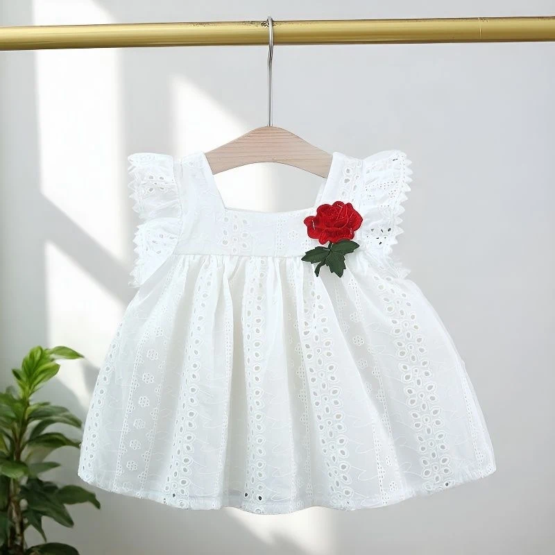 Niche style summer new fashion dress with flutter sleeves for baby girlsALine skirtinsChildren's embroidered dress is trendy