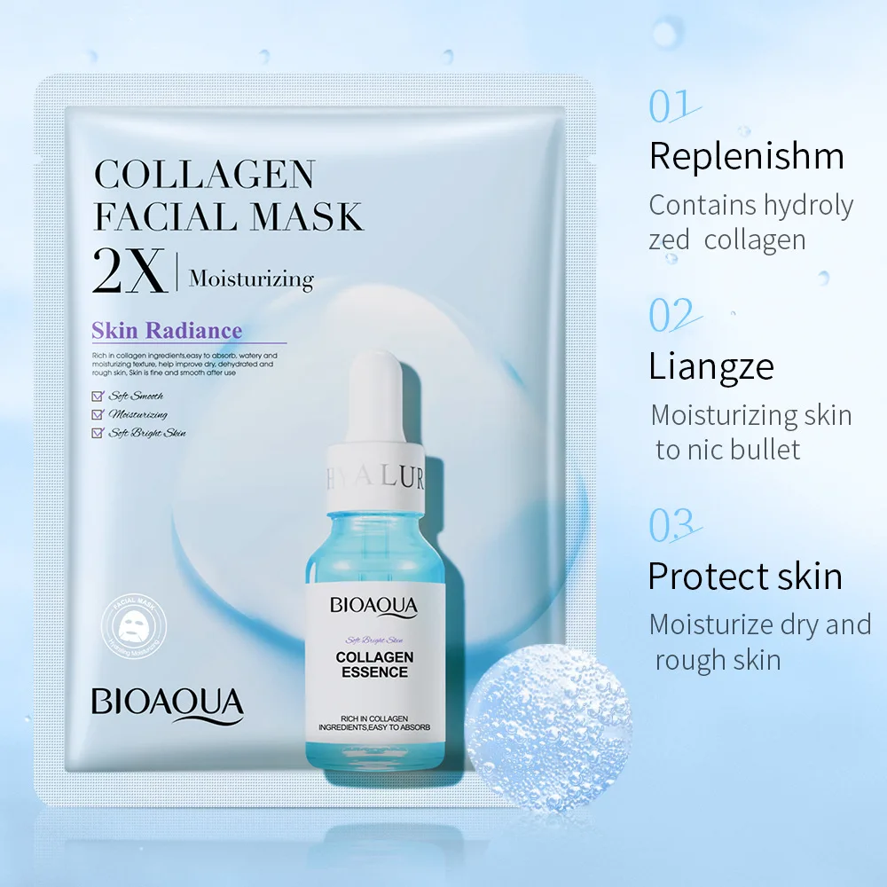 20 piezas BIOAQUA Centella mascarilla Facial de colágeno hidratante refrescante hoja máscaras ácido hialurónico mascarilla Facial productos para el cuidado de la piel