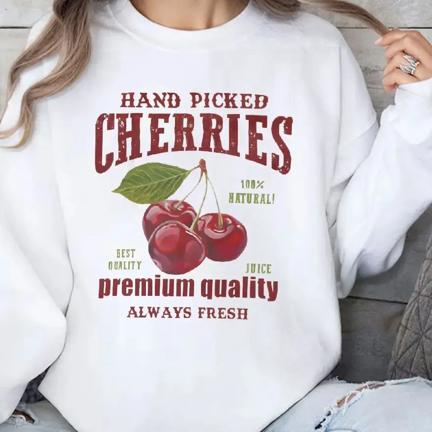 

Retro Vintage Sweatshirt Graphic Hoodies Y2K Tops Casual Daily Wear Unisex Versatile Stylish Pullover Hand Picked Cherries