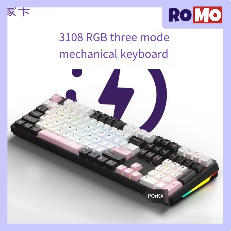 Imagem -02 - Teclado Mecânico sem Fio Bluetooth Retroiluminação Rgb Teclado Gamer Computador Portátil Modos 2.4g 108 Chaves Monka3108