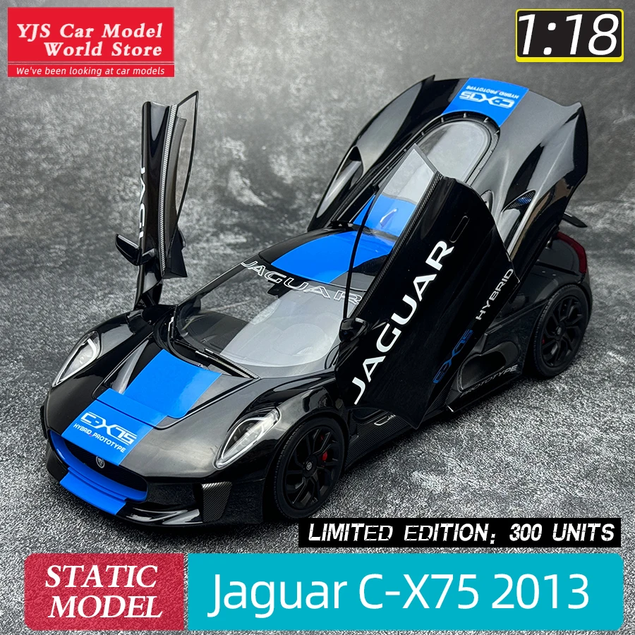 ジャガー-ブラックメタリックカーモデルC-X75 cx75,ライトブルーストライプ,限定スケール,2013スケール,限定スケール,新品,1/18