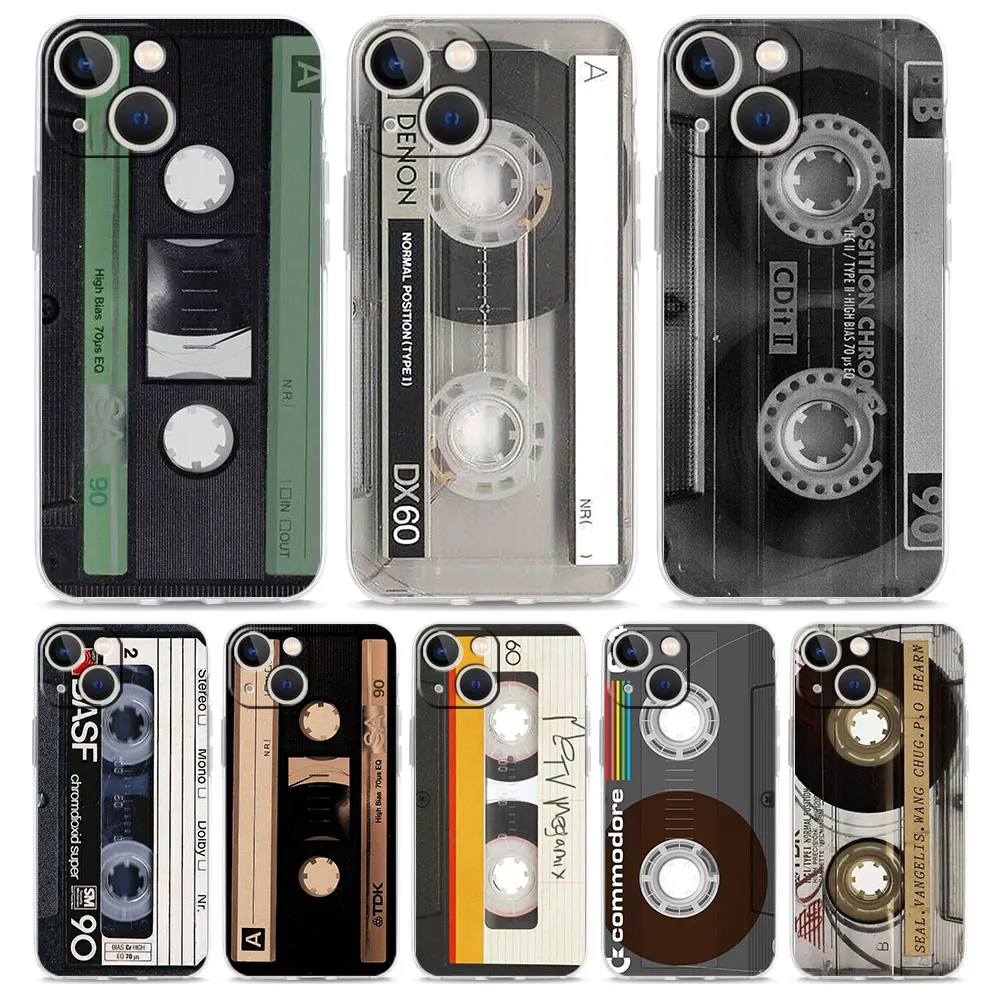 Phone Case For iPhone 16 15 14 13 12 11 Pro Max XS X XR 7 8 Plus soft Shockproof TPU Clear Cover Magnetic Radio Tape Cassette