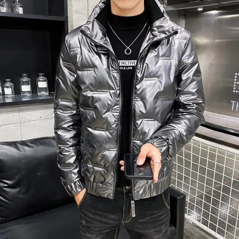 

Winter Thiened ort Casual Men's down Cotton Jaet Stand Collar Warm Sli Men's Faion Outerwear Silk Cotton Filling