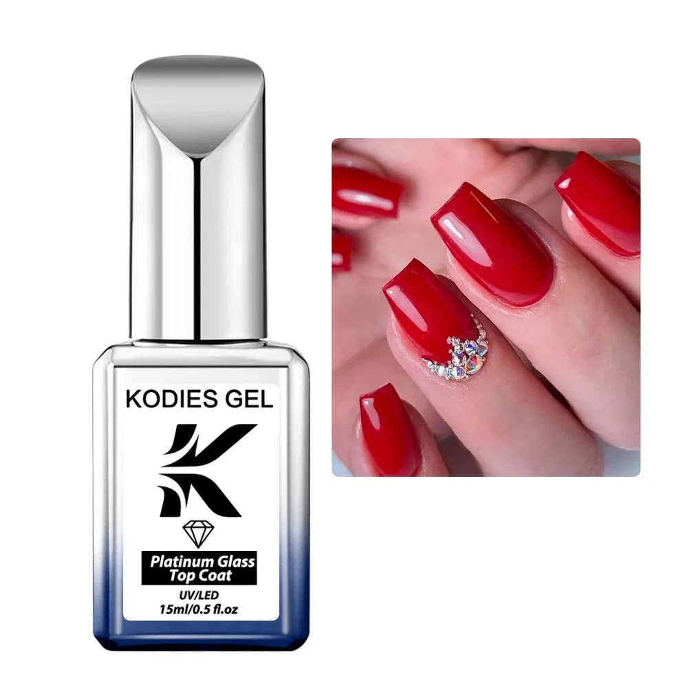 KODIES GEL Diamond Top Coat No Wipe Gel-Nagellack, 15 ml, semi-permanentes Platinglas, glänzendes, dickes Top Gellak für Maniküre-Kunst
