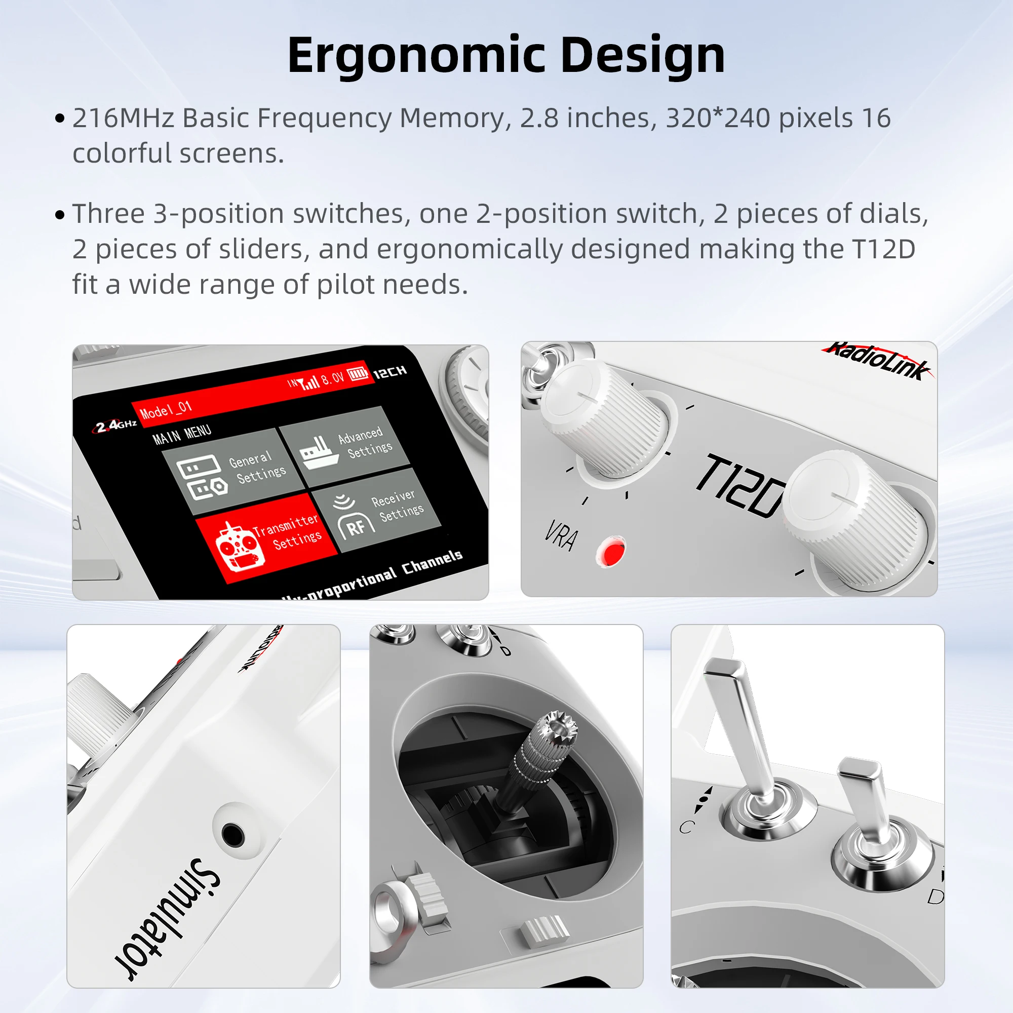 Radiolink T12D ELRS Transmisor de 12 canales, Receptor R12F, Módulo externo, Mando a distancia de 2,4 Ghz para Drone Avión Coche Barco