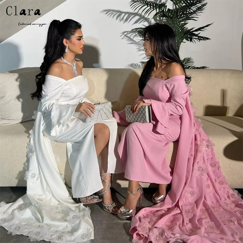 クララ カスタム ピンク 長袖 オフショルダー フィッシュテール 高級 パーティードレス 2025 女性用 高級 イブニングドレス ボールガウン ドレス