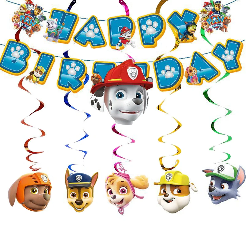 Paw Patrol Birthday Anime Marshal Rockey Skye Canine Patrol Pat Banner Party Decoration Party Supplies Toy Gift Children